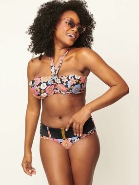 Unique Vintage Pink & Blue Floral Print Forever Glam Swim Bottom Belt XS, M, XL